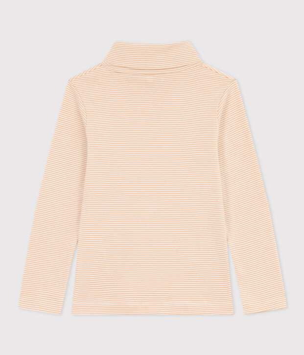Kinder-Rollkragenshirt aus Baumwolle mit Streifen beige/weiss
