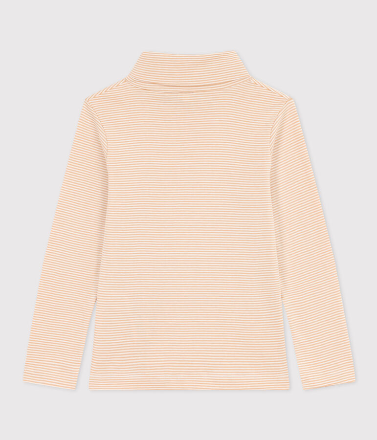 Kinder-Rollkragenshirt aus Baumwolle mit Streifen beige/weiss