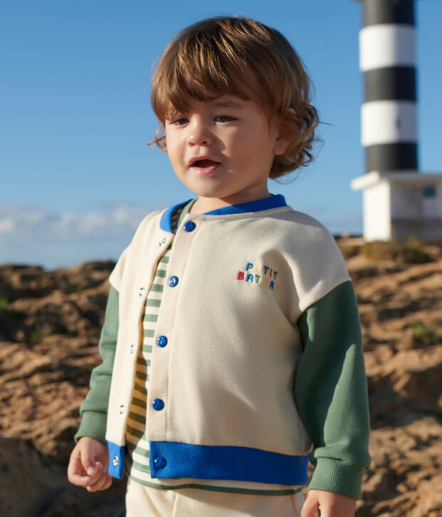 Baby College-Jacke aus Baumwolle im Colorblock naturfarben/gr&uuml;n