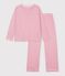 Damen-Pyjama aus Baumwolle mit geraden Beinen und Streifen rosa/weiss