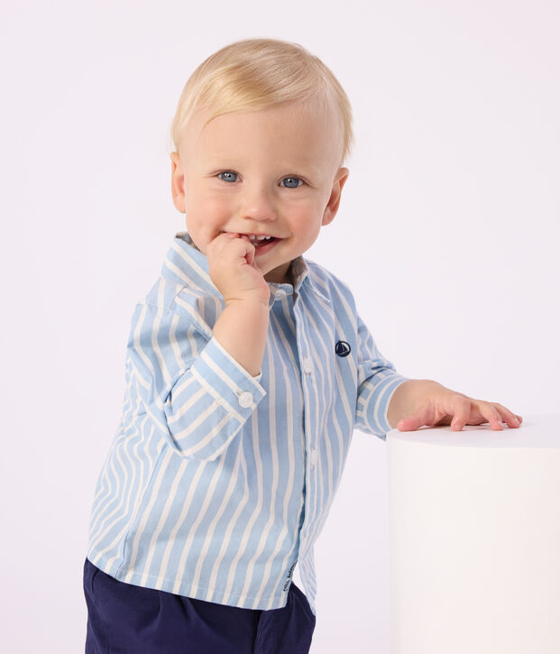 Lang&auml;rmeliges Baby-Hemd aus Baumwolle mit Streifen blau/weiss