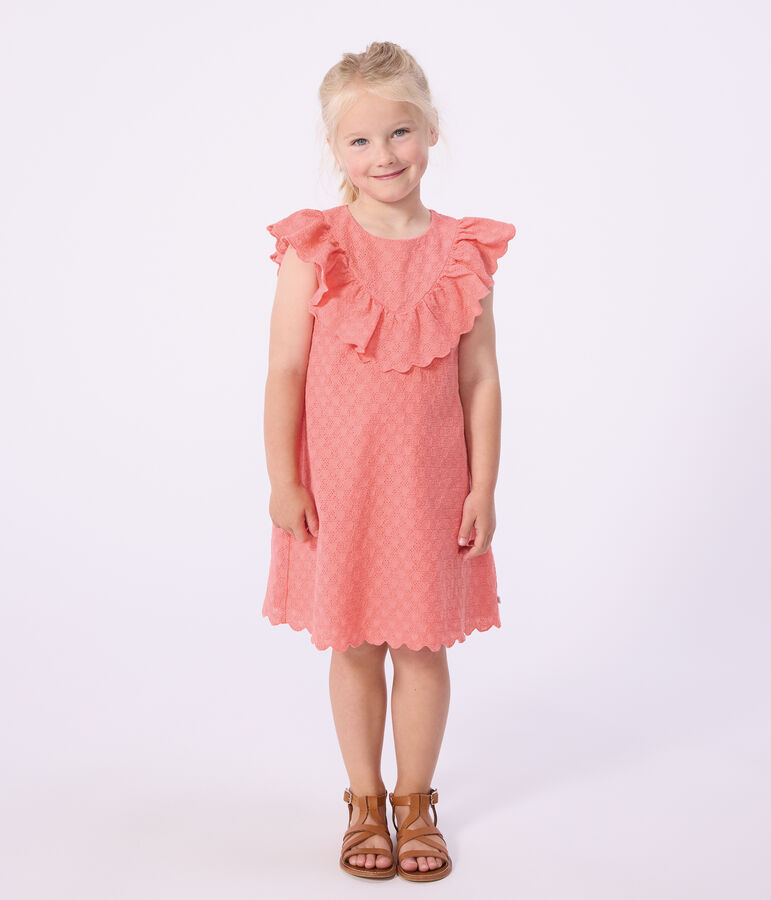 Kurz&auml;rmeliges Kinder-Kleid aus Baumwolle mit Herzmotiv rosa