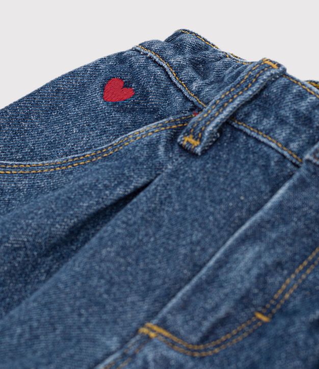 Baby-Hose aus einfarbigem Denim mit Herzstickerei blau