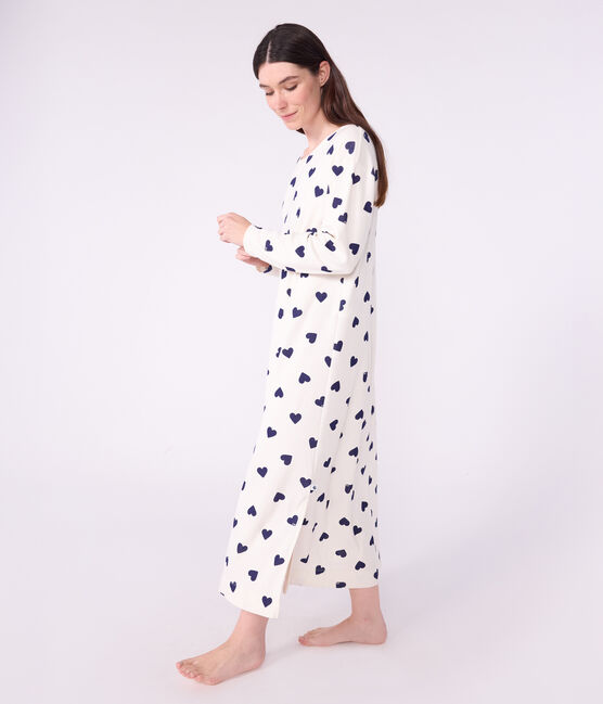 Damen-Nachthemd aus Baumwolle mit Herzmotiv blau MILK/ SOIR