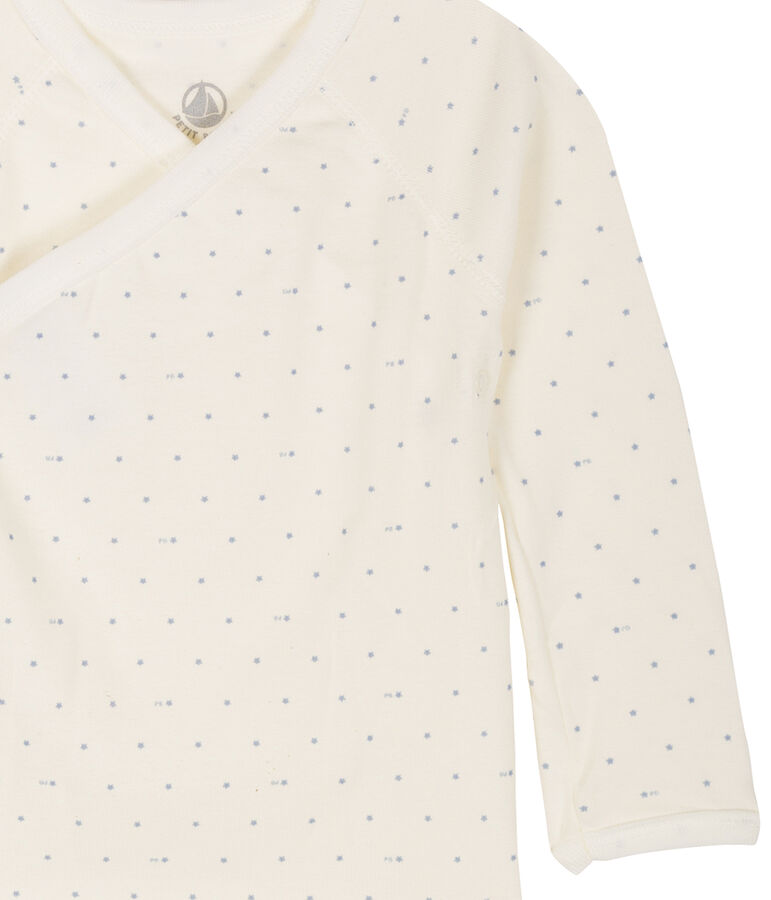 Lang&auml;rmeligen Bodys f&uuml;r Neugeborene weiss MARSHMALLOW/blau ACIER