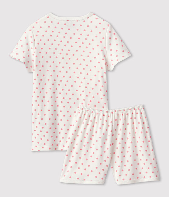 Kinder-Kurzpyjama aus Baumwolle mit rosafarbenem Polka-Dot-Muster für Mädchen weiss MARSHMALLOW/rosa GRETEL