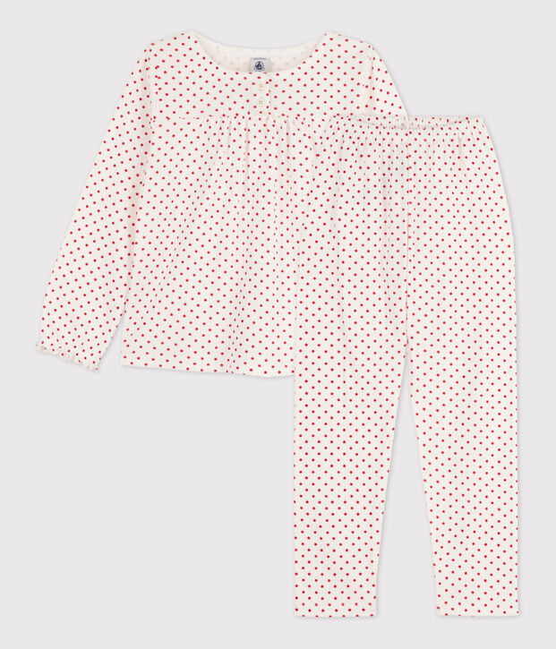 Kinderpyjama aus Baumwolle mit Sternenmotiv f&uuml;r M&auml;dchen weiss/rot