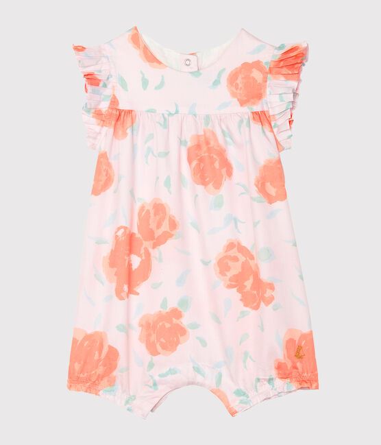 Gemusterter Baby-Spieler aus Satin für Mädchen rosa VIENNE/weiss MULTICO
