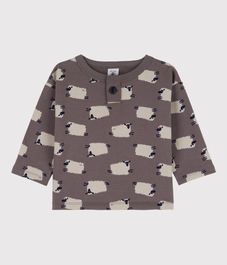 Gemustertes Baby-Sweatshirt aus Molton mit Schafmotiv grau/vielfarbig