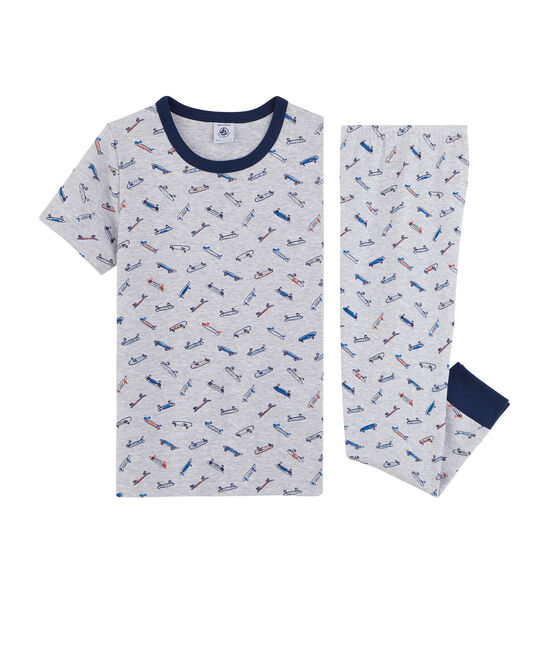 Rippstrick-Pyjama, für kleine Jungen grau POUSSIERE/weiss MULTICO