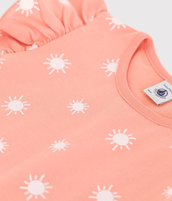 Kurzärmeliges Kinder-T-Shirt aus bedruckter Baumwolle orange ABRICOT/ MARSHMALLOW