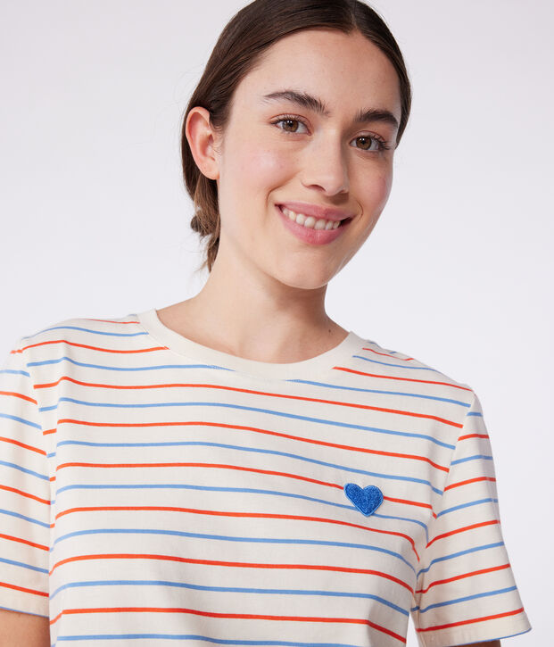 Damen T-Shirt Le Droit aus Baumwolle mit Streifen naturfarben/vielfarbig
