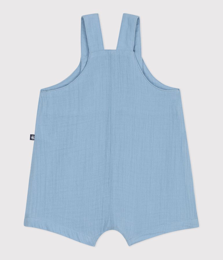 Kurze Baby-Latzhose aus einfarbigem Musselin-Stoff blau