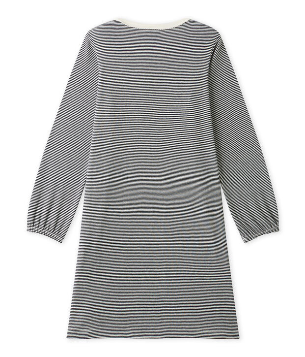 M&auml;dchen-Nachthemd mit Milleraies-Ringelmuster blau/weiss