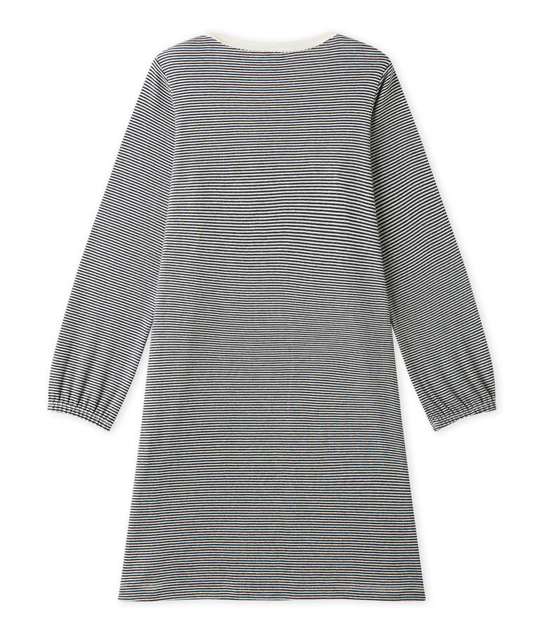M&auml;dchen-Nachthemd mit Milleraies-Ringelmuster blau/weiss