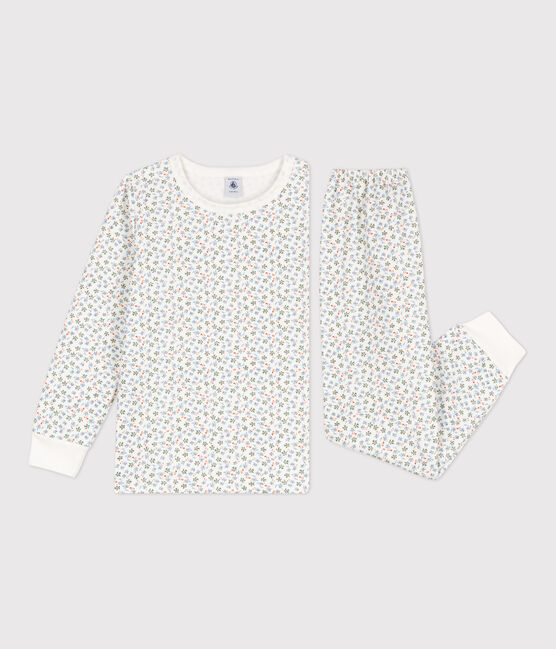 Kinderpyjama aus Molton mit Blumenmotiv für Mädchen weiss MARSHMALLOW/weiss MULTICO