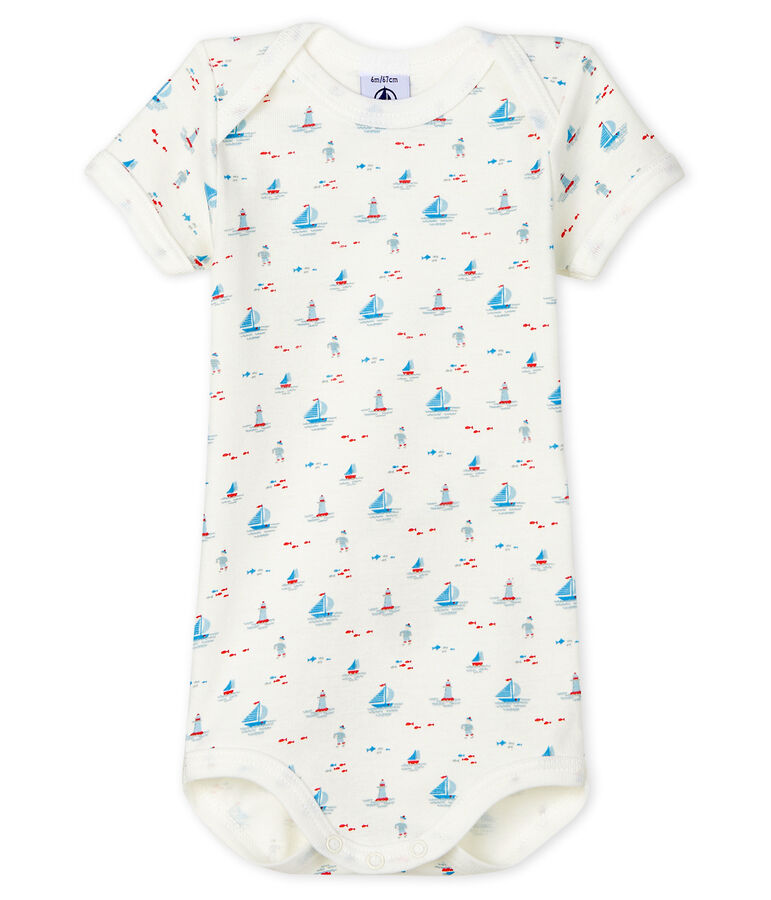 Einteiliger kurz&auml;rmliger Baby-Body mit Marine-Aufdruck weiss/vielfarbig