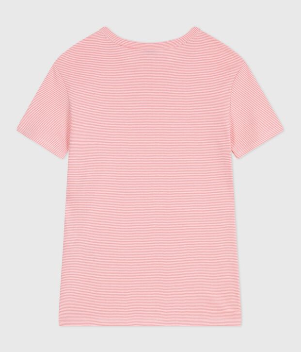 Kurz&auml;rmeliges Damen T-Shirt aus Baumwolle mit Streifen rosa/weiss
