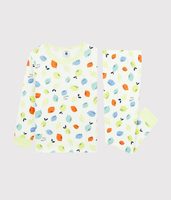 Kinderpyjama aus Bio-Baumwolle mit Zitronenmotiv weiss MARSHMALLOW/weiss MULTICO