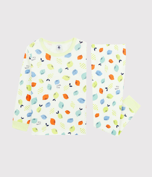 Kinderpyjama aus Bio-Baumwolle mit Zitronenmotiv weiss/vielfarbig