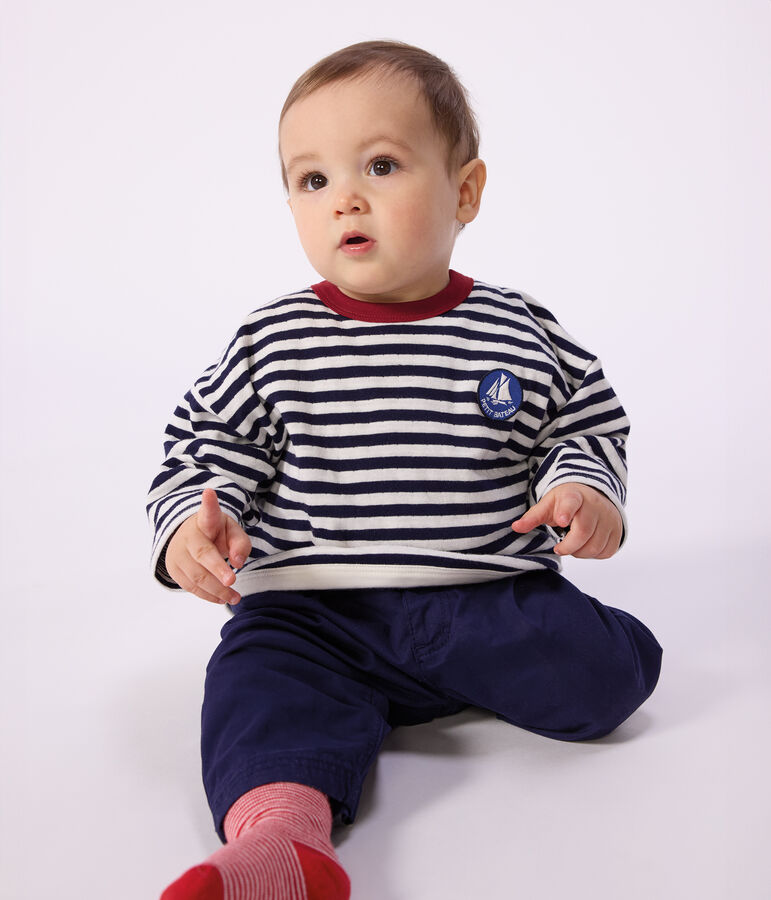 Lang&auml;rmeliges Baby-T-Shirt aus Baumwolle mit Streifen blau/naturfarben