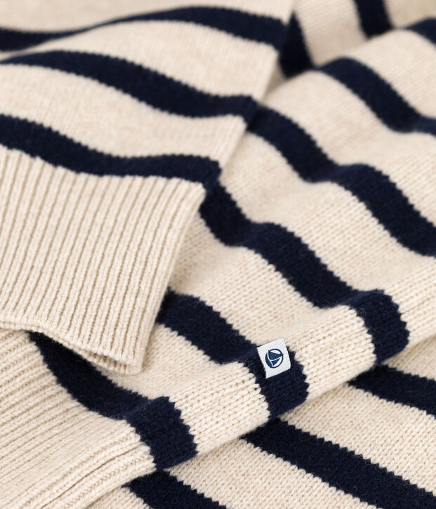 Damenpullover aus Wolle mit Marinestreifen naturfarben/blau