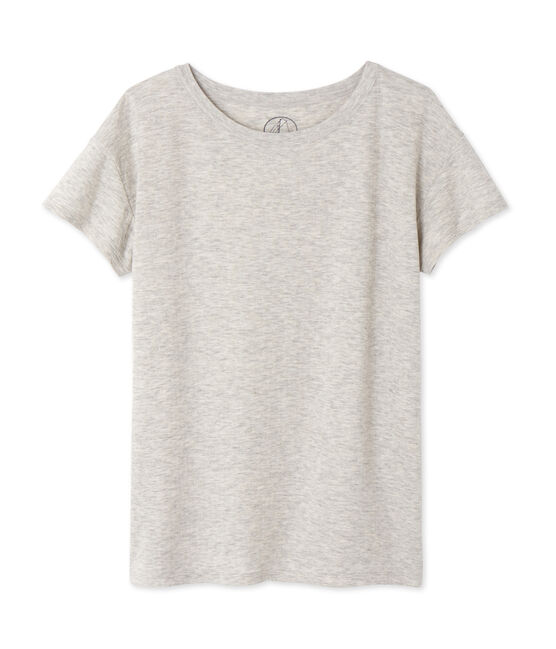Meliertes Damen-Maxishirt aus extrafeinem, gedoppeltem Jersey grau BELUGA CHINE