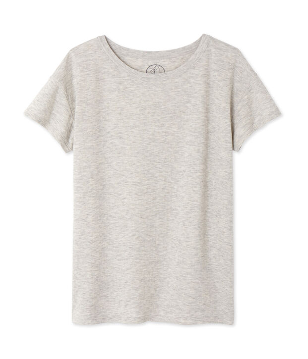 Meliertes Damen-Maxishirt aus extrafeinem, gedoppeltem Jersey grau