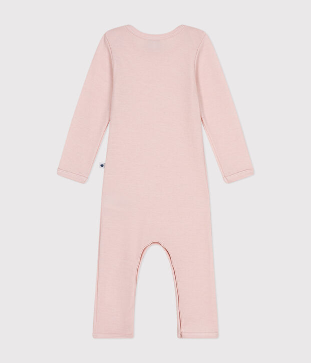 Baby-Body mit langen Beinen aus Wolle und Baumwolle rosa