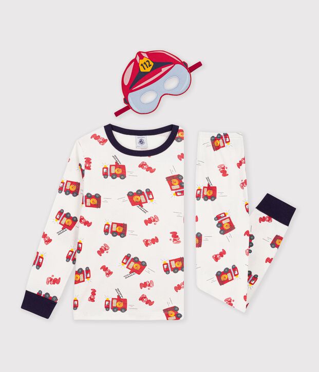 Kinder-Pyjama zum Verkleiden mit Feuerwehrmotiv aus Baumwolle weiss/vielfarbig