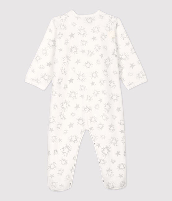 Baby-Strampler aus Velours mit Sternenmuster weiss MARSHMALLOW/grau ARGENT