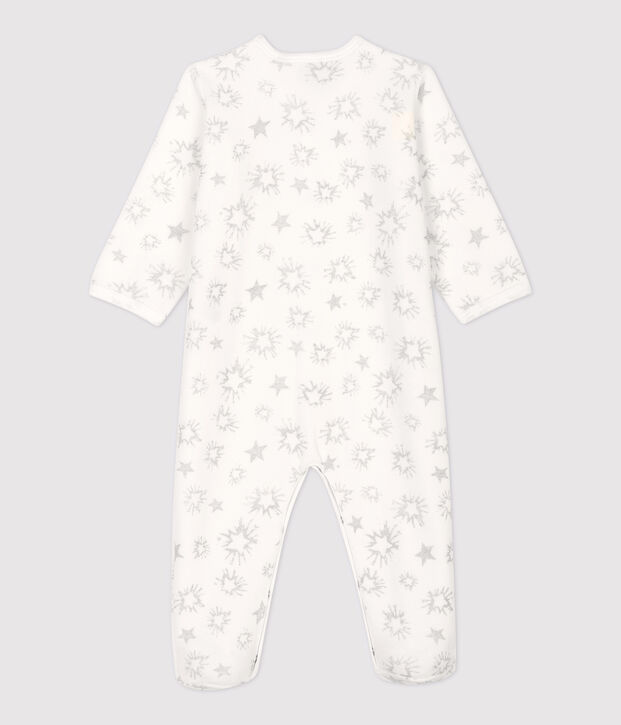 Baby-Strampler aus Velours mit Sternenmuster weiss/grau