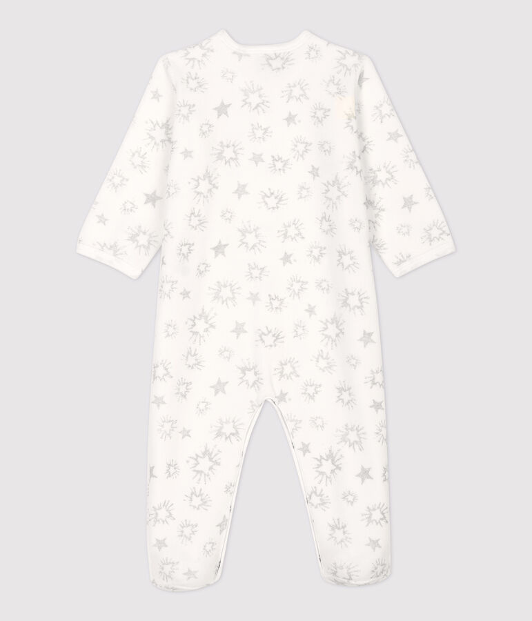 Baby-Strampler aus Velours mit Sternenmuster weiss/grau