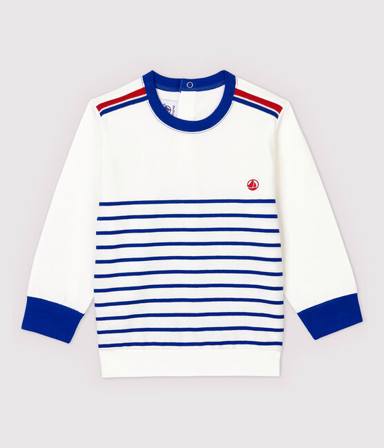 Gestreiftes Baby-Sweatshirt aus Jersey für Jungen weiss MARSHMALLOW/blau SURF