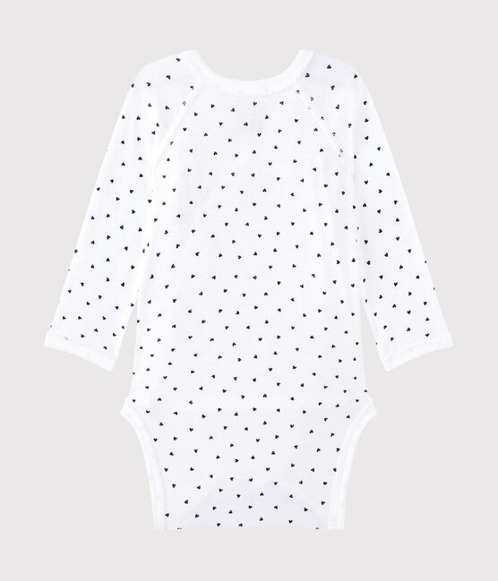 Langärmeliger Baby-Mädchen-Wickelbody mit Print weiss ECUME/blau MEDIEVAL