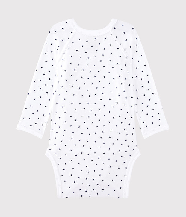 Lang&auml;rmeliger Baby-M&auml;dchen-Wickelbody mit Print weiss/blau