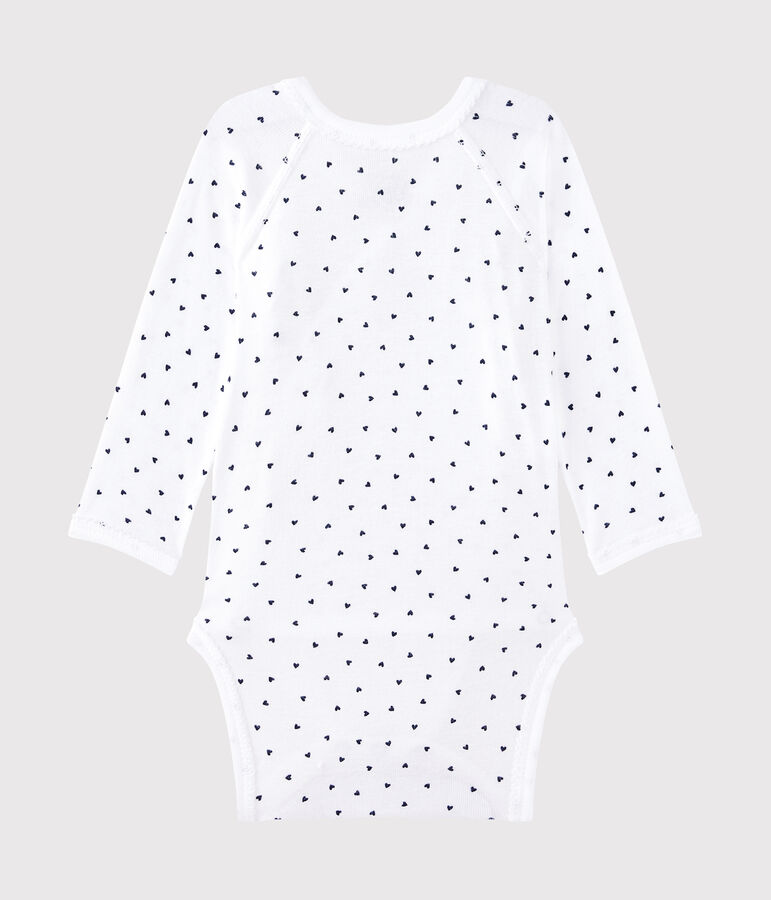 Lang&auml;rmeliger Baby-M&auml;dchen-Wickelbody mit Print weiss/blau