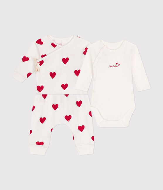 3er-Set aus Baumwolle mit Herzmotiv weiss MARSHMALLOW/rot TERKUIT