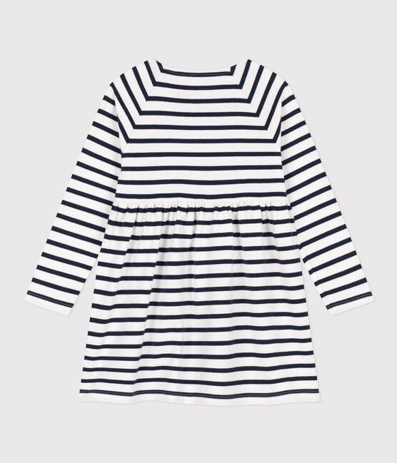 Kinderkleid aus Baumwolle mit Streifen für Mädchen weiss MARSHMALLOW/blau SMOKING