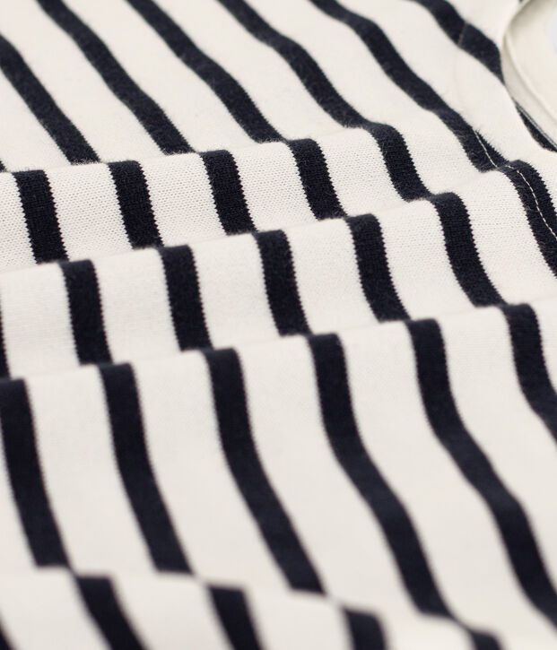 Kurz&auml;rmeliges, gestreiftes Kinder-T-Shirt aus Baumwolle f&uuml;r M&auml;dchen weiss/blau