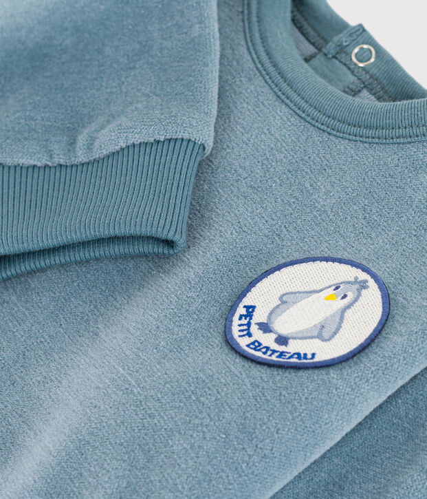 Baby-Sweatshirt aus einfarbigem Bouclette-Samt blau