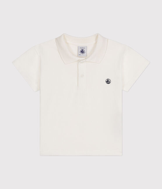 Kurzärmeliges Baby-Poloshirt aus Baumwolle weiss MARSHMALLOW