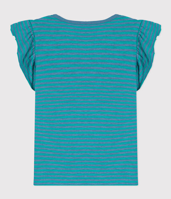 Gestreiftes Kinder-T-Shirt aus Baumwolle für Mädchen grün LAVIS/blau VERDE