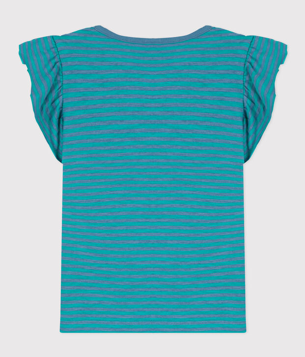 Gestreiftes Kinder-T-Shirt aus Baumwolle f&uuml;r M&auml;dchen blau/gr&uuml;n