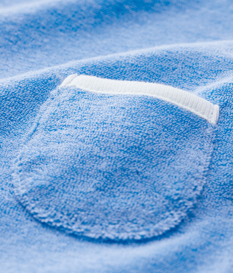 Kurze Baby-Latzhose in Blau aus Bio-Baumwoll-Boucl&eacute;-Frottee blau