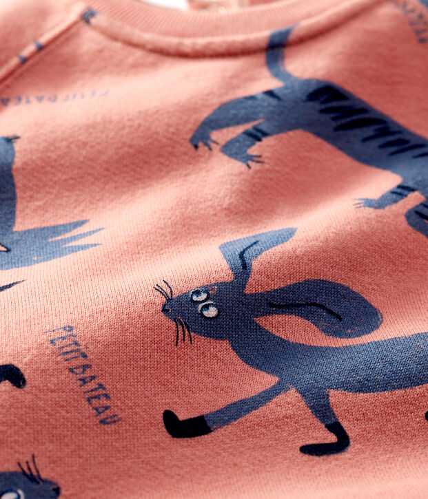Baby-Sweatshirt aus Molton mit Tierprint rosa/vielfarbig