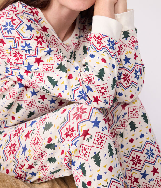 Damen-Pyjama aus Baumwolle mit Weihnachtsmuster naturfarben/vielfarbig