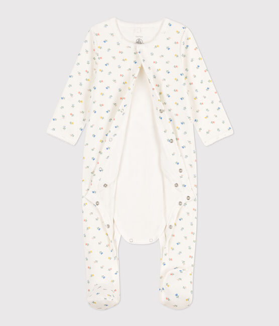 Baby-Bodyjama aus Baumwolle mit Blumen weiss MARSHMALLOW/weiss MULTICO