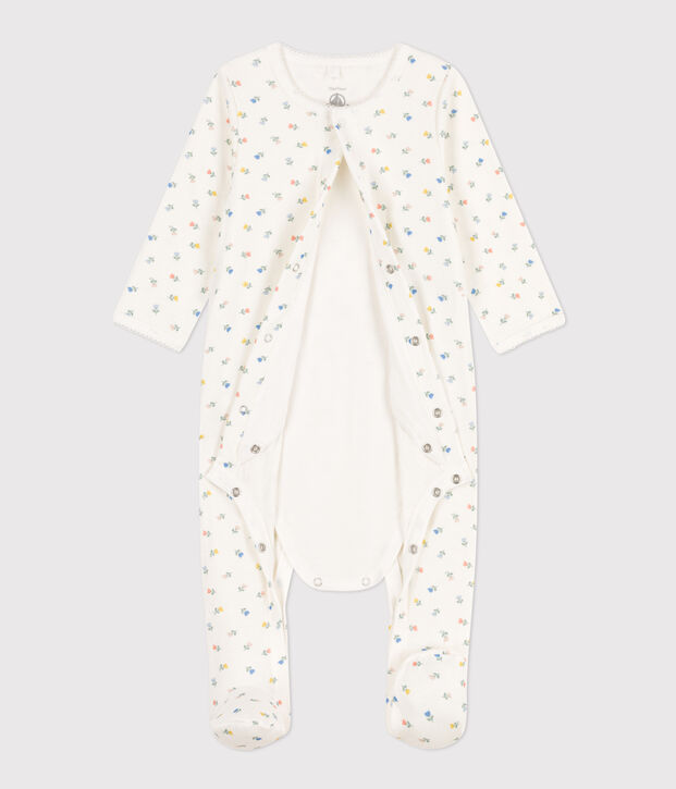 Baby-Bodyjama aus Baumwolle mit Blumen weiss/vielfarbig