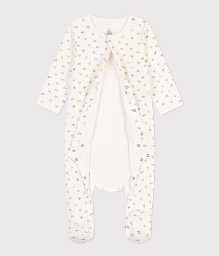 Baby-Bodyjama aus Baumwolle mit Blumen weiss/vielfarbig